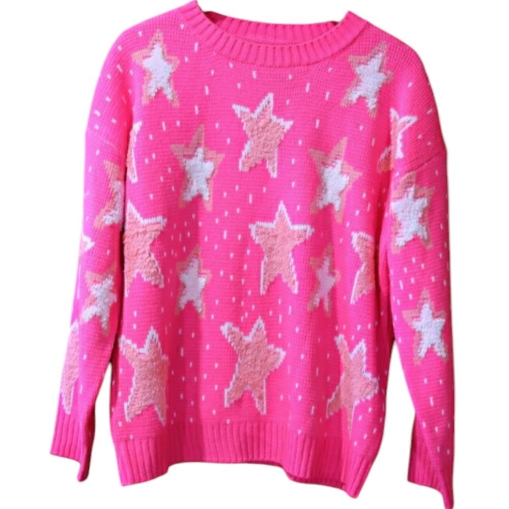Sassy Shortcake Hot Pink Fuzzy Star Pop Pullover Sweater M/L